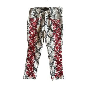 Isabel Marant White Woman's Sz 2 Skinny Jeans Blk Design Red Floral Embroidery